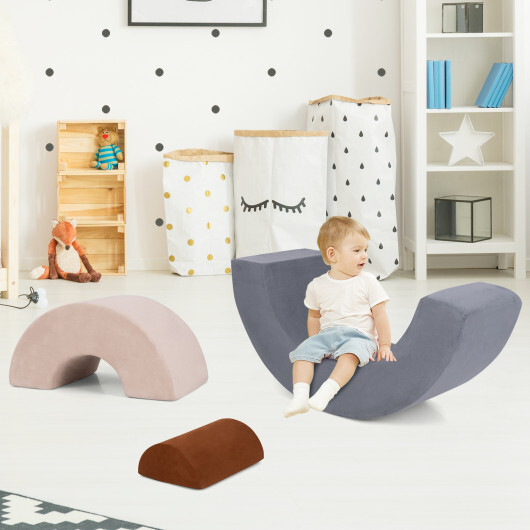 3 Piece Toddlers Climbing Toys Indoor Soft Play Equipment Playset-Grey - Color: Gray