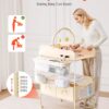 VEVOR Baby Changing Table, Foldable Diaper Change Station with 2 Fabric Drawers, Side Basket & Hanging Rod, Adjustable Height Portable Changing Table with Lockable Wheels & 2 Star Toys, Light Beige